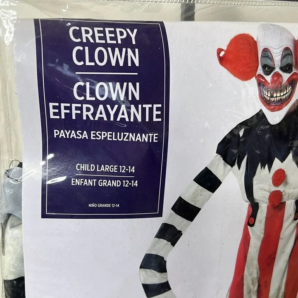 Amscan Creepy Clown Long Arm Illusion Halloween Costume Kids Size large New - Picture 3 of 7